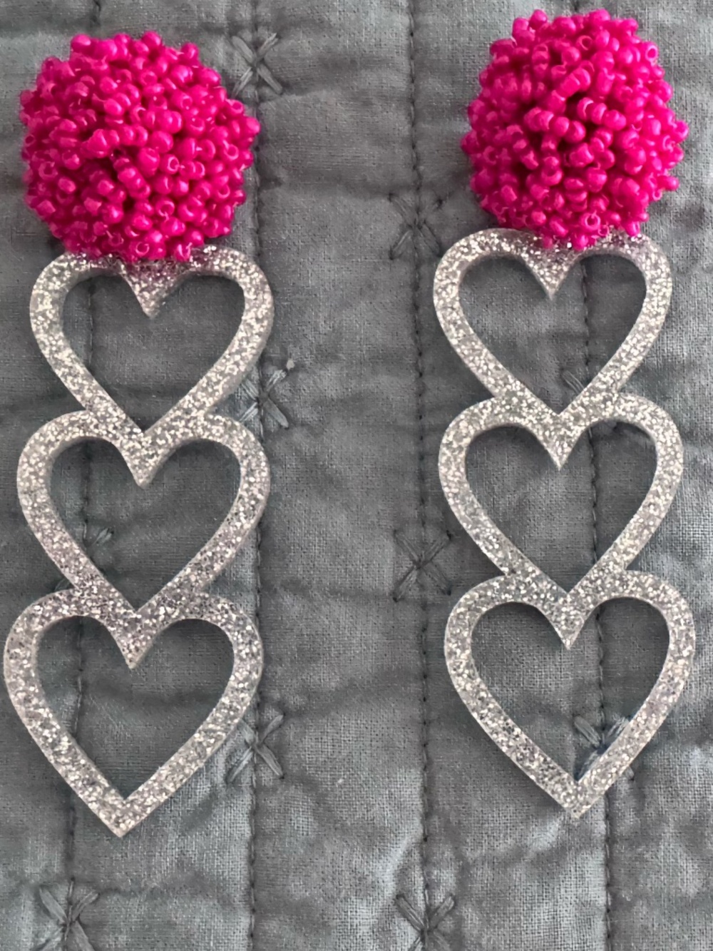 Heart Pom Pom Earrings